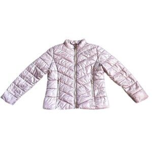 Ci Sono Kids Puffer Jacket Pink Mauve Size L 12 Shiny Zip Pockets Gold Zippers S